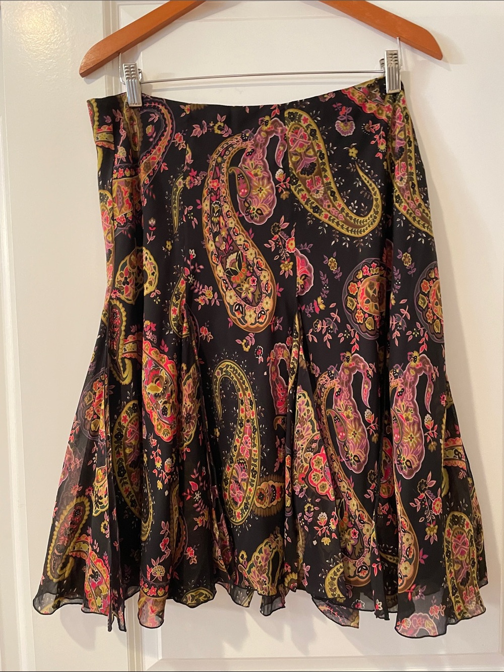 Black Paisley Flare Silk Skirt